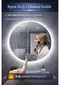 Resim Digital Hayat Buğu Çözücü Dokunmatik Dimlenebilir Yuvarlak Ayna Amber Koyu Sarı Led Işıklı Dekoratif Banyo Makyaj Aynası 50cm - 80cm Koyu Sarı 