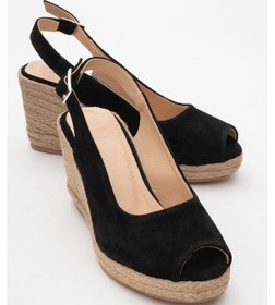 Resim Luvi Shoes Ryan Siyah Süet Hakiki Deri Kadın Dolgu Topuk Sandalet Siyah Süet 