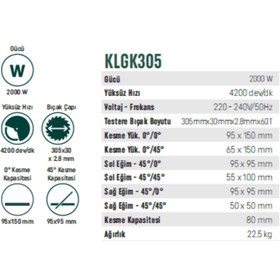 Resim KLPRO KLGK305 2000 Watt Gönye Kesme Makinası 