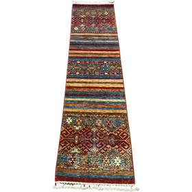 Resim Handmade Wool Runner – Geometric Stripes Hallway Rug 2x7ft 