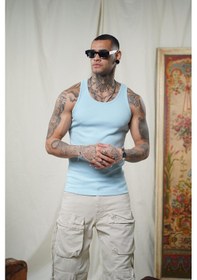 Resim Slim Fit Kaşkorseli Esnek Düz Erkek Sporcu Atlet Açık Mavi 