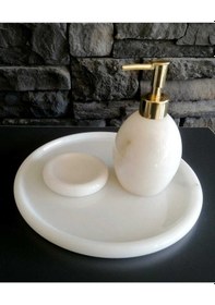 Resim Beyaz Mermer Oval 3'lü Banyo Seti Beyaz 