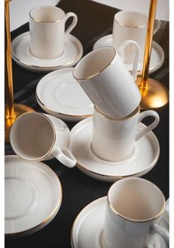 Resim Kitchen Life 12 Parça 6 Kişilik Stackable Altın Yaldızlı Kahve Fincan Takımı - Kahve Fincanı Seti 100 ML 