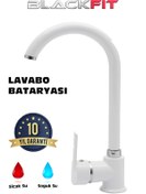 Resim BlackFit Delta Lüks Çift Su Girişli Beyaz Banyo Lavabo Bataryası 10 Yıl Garanti 