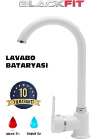 Resim BlackFit Delta Lüks Çift Su Girişli Beyaz Banyo Lavabo Bataryası 10 Yıl Garanti 