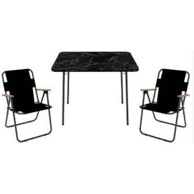 Resim Pratik Masa Sandalye Seti Mermer Desen Piknik Masa Siyah 
