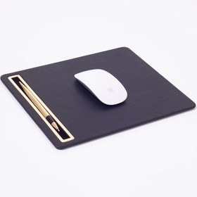 Resim Turgut Office Deri Mousepad Düz Siyah Gold Detaylı 