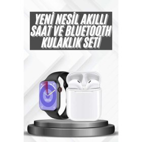 Resim Derin Stok Akıllı Saat Gümüş Kasa Bluetooth Kulaklık Hediyeli Çok Fonksiyonlu Ikili Set 