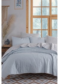 Resim Kapitone Yatak Örtüsü Seti Çift Kişilik Solid A.mavi-gri A.mavi-gri 