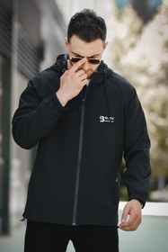 Resim Mmx Baskılı Suya Dayanaklı Slim Fit Erkek Kapüşonlu Mevsimlik Mont Yağmurluk - SIYAH / M 