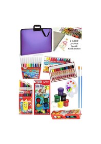 Resim Öğrenci Boyama Seti 11 Parça 1 Paket 35x50 Resim Çantası Resim Defter Fatih Sulu Boya Kuru Boya Pastel Boya Keçeli Kalem Lila 