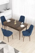 Resim Canisa Taç Serisi Açılabilir Mutfak Masası Takımı 80x132 Barok Desen Masa 4 Lacivert Sandalye 