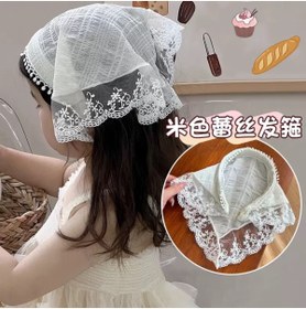 Resim synshop Beyaz Bohem Kadın & Kız Çocuk Dantel Detaylı Bandana Pembe Üçgen Saç Bandı Taç Vintage Yazlık 