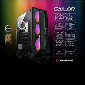 Resim Rampage Saılor Temper 600w 80+ Bronze 4x120mm Rgb Fanlı Gaming Kasa 