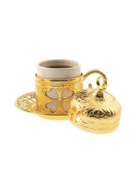 Resim Sena Yonca Desenli Porselenli 4 Parça Altın Renk Fincan 