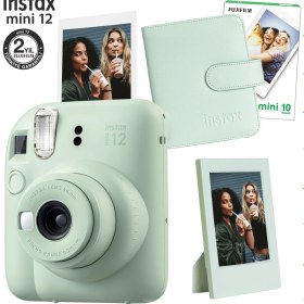 Resim Fujifilm Instax Mini 12 Yeşil Fotoğraf Makinesi-10'lu Film-Çerçeve ve Kare Albüm Seti 