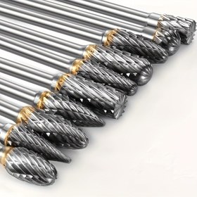 Resim 10 Adet Karbür Döner Törpü, Tungsten Çelik. Metal, Plastik ve Yapay Yeşim Taşın Parlatma, Oyma ve Zımparalama İçin Uygun Çok Şekilli Matkap Uçları Seti 