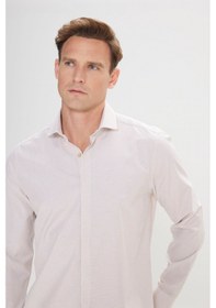 Resim AC&Co / Altınyıldız Classics Erkek Beyaz Vızon Slim Fit Dar Kesim Klasik Yaka Pamuklu Armürlü Gömlek Beyaz Vızon 