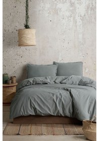 Resim Boho Sade Natural Yeşil % 100 Pamuk Nevresim Takımı Tek Kişilik 1 Yeşil 