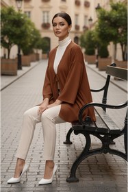 Resim Aişe tesettür Taba Önü Bağlamalı Kimono Tunik / Likralı Ütü İstemez Kumaş 