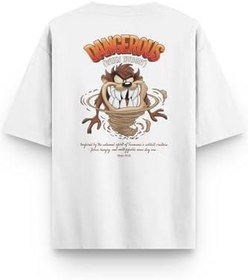 Resim Canavar Sırt Baskılı Yarı Oversize Tshirt, XL, T1392, Beyaz, Unisex Yetişkin 