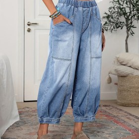 Resim Kadınların Esnek Yıkanmış Kot Pantolonları - Düz Bacak, Esnek Olmayan Kumaş, Günlük Spor Stili, Tüm Mevsim Rahat Klasik Kesim Cep Detaylı, Dış Mekan Aktiviteleri ve Günlük Kullanım İçin Mükemmel | Yıkanmış Kot Görünümü | Elastik Bel Kot Pantolonları 