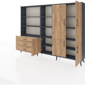 Resim Arges Dolap 11 Raflı 3 Çekmeceli 5 Kapaklı 220x30x163 Antrasit-ça Antrasit-çam 