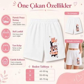 Resim Kadın Beli Lastikli Mini Şort Pamuk Penye Rahat Kalıp Yazlık Günlük Düz ve Baskılı Şort 