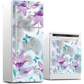 Resim Buzdolabı Ve Bulaşık Makinası Beyaz Eşya Sticker Kaplama Mor Çiçe (540887154) 