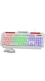 Resim Gamebooster Knight KM-11W Rainbow Aydınlatmalı Kablolu Oyuncu Klavye & Rgb Mouse Set - Beyaz 