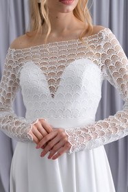 Resim Tangül&Ali'S Moda Evi Güpürlü Yırtmaçlı Gelinlik 