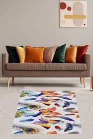 Resim On The Clouds Renkli Kelebek Desenli Kelebek Şeklinde Dijital Baskı Yıkanabilir Kaymaz Taban Çocuk Odası Halısı BLT-S-089, 60 x 200 