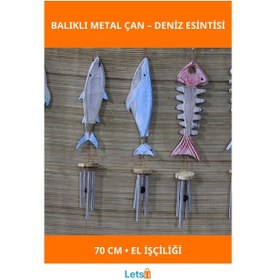 Resim Ahşap Balıklı Metal Çan 70 Cm El İşçiliği Dekoratif 1 Adet 