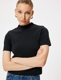 Resim Kısa Kollu Basic Triko Kazak Dik Yaka 