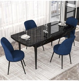 Resim Canisa Concept Kor Serisi 70x114 Açılabilir Mutfak Masası Takımı Siyah Mermer Desen Masa 4 Lacivert Sandalye Masa Siyah Mermer Sandalyeler Lacivert 
