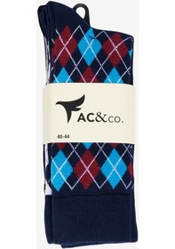 Resim AC&Co / Altınyıldız Classics Erkek Lacivert-gri Pamuklu Desenli 3'lü Soket Çorap Lacivert - Gri 