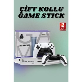 Resim Çift Oyun Kollu 4K Hd Ekran Nostaljik 20.000 Oyunlu Beyaz Game Stick 