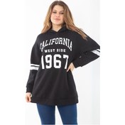 Resim Kadın Büyük Beden Haki İçi Şardonlu Üç İplik Kapşonlu Sweatshirt 65n37290-siyah Siyah 