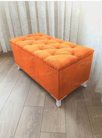 Resim Sandıklı Kapitoneli Ayakucu Puf Bench 110 Cm Beyaz Ayak Turuncu 
