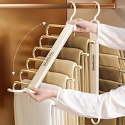 Resim Four Seasons Pratik Pantolon Askısı Seti - Kaymaz kaplamalı, paslanmaz çelik tasarım, 80% yer tasarrufu sağlayan 6 katlı pantolon askısı, kot ve pantolonları kolayca saklayın - Arkadaşlar, sevgililer, eşler için hediye - Uzunluk: 30.5 cm 
