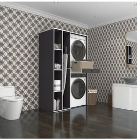Resim Kenzlife Çamaşır-Kurutma Makinesi Dolabı Gutas Sol Gri 187 120 60 Çekmeceli Banyo Çok Renkli 