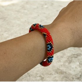 Resim Kırmızı Nazar Boncuğu Desenli Bohem Kolye Bileklik Set Kırmızı - Mavi 