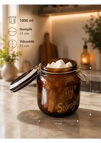 Resim Morponi 3'lü Lüks Amber Klipsli Vakumlu Kapaklı Cam Kare Erzak Kavanozu Seti 1000 Ml 