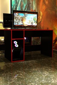 Resim Givayo Mobilya OYUNCU MASASI SİYAH KIRMIZI BANT 