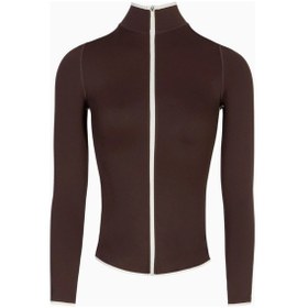 Resim United Colors Of Benetton Because Of Alice Base Contrast Trim Zip Up Jacket Şekillendirici Kontrast Detaylı Kadın Ceket Kahverengi 