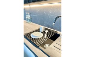 Resim Feyza Design Şık Siyah Paslanmaz Aluminyum Katlanabilir Lavabo Üstü Bulaşıklık 