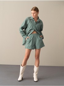 Resim Xint %100 Pamuk Oversize Desenli Şort 23KB01275390-23 Haki 