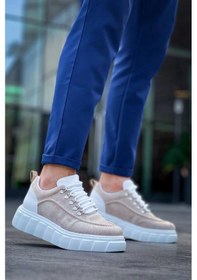Resim Kb-x10 Kuback Bej Süet Beyaz Yüksek Taban Günlük Spor Ayakkabı Bej 