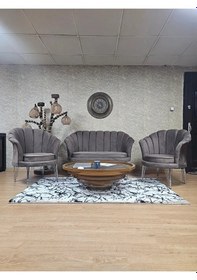 Resim İstiridye Takım Krom Kaplama Telli Ayak Çay Seti Koltuk Takımı Ka Çok Renkli 