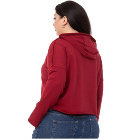 Resim Büyük Beden Kapüşonlu Düşük Kollu Pis Dikişli Üç İplik Bordo Sweatshirt-bordo Bordo 